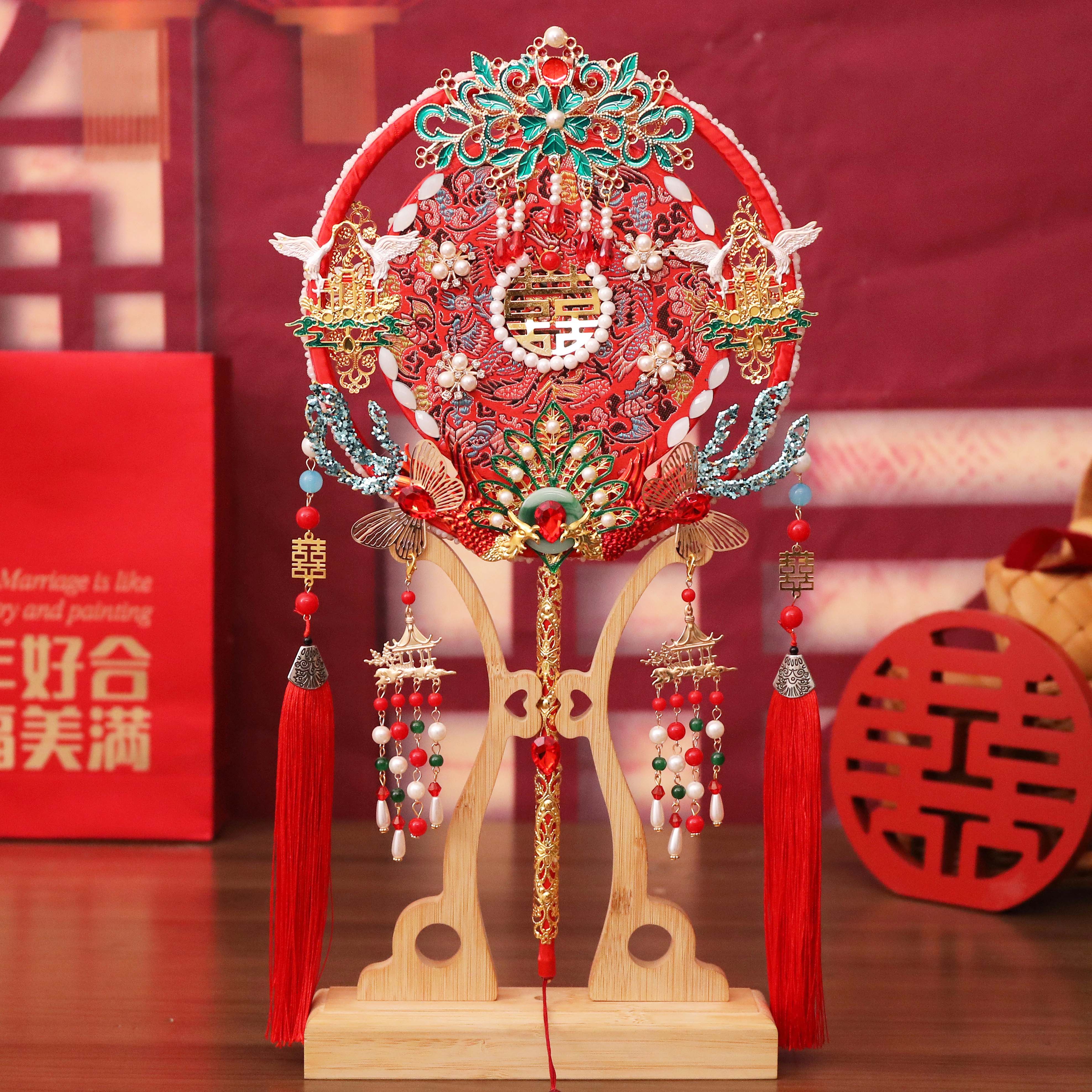 简约团扇结婚新娘diy材料包手工图片