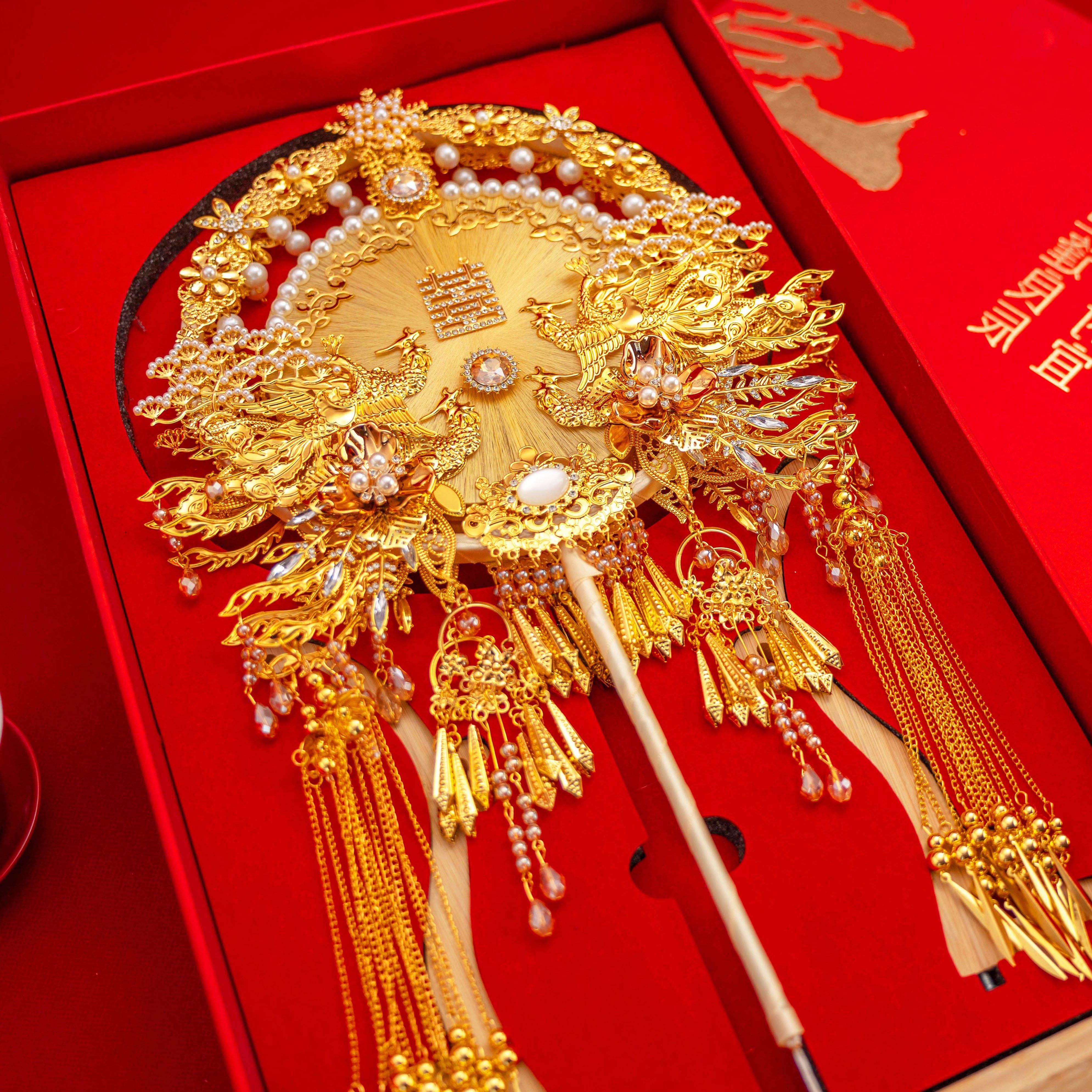 团扇新娘结婚蚕丝扇diy材料包中国非遗手工双面高级婚扇喜扇成品图片