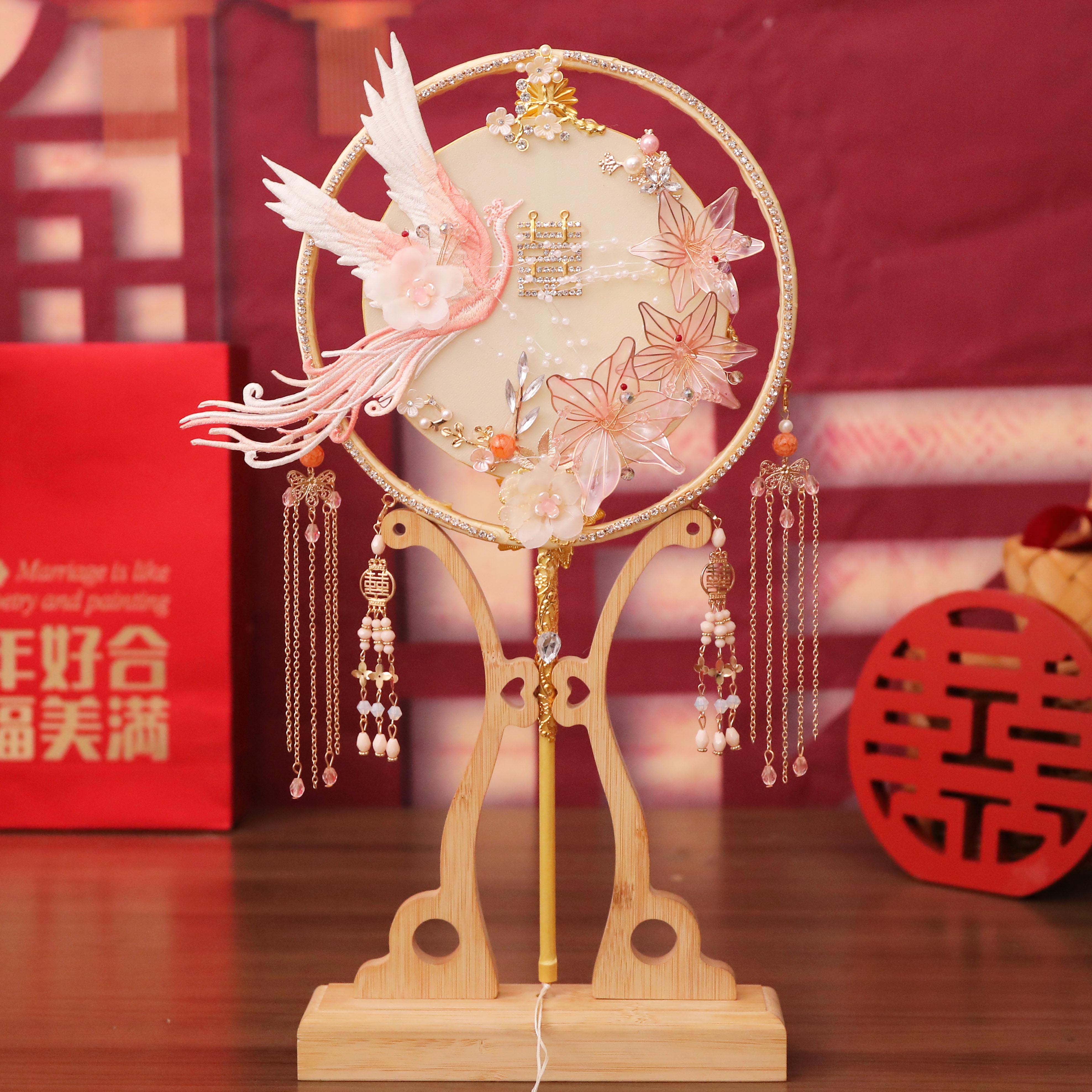 简约团扇结婚新娘diy材料包手工图片