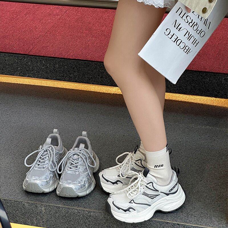 明星时尚同款厚底老爹鞋女透气百搭增高运动休闲鞋户外系带跑步鞋