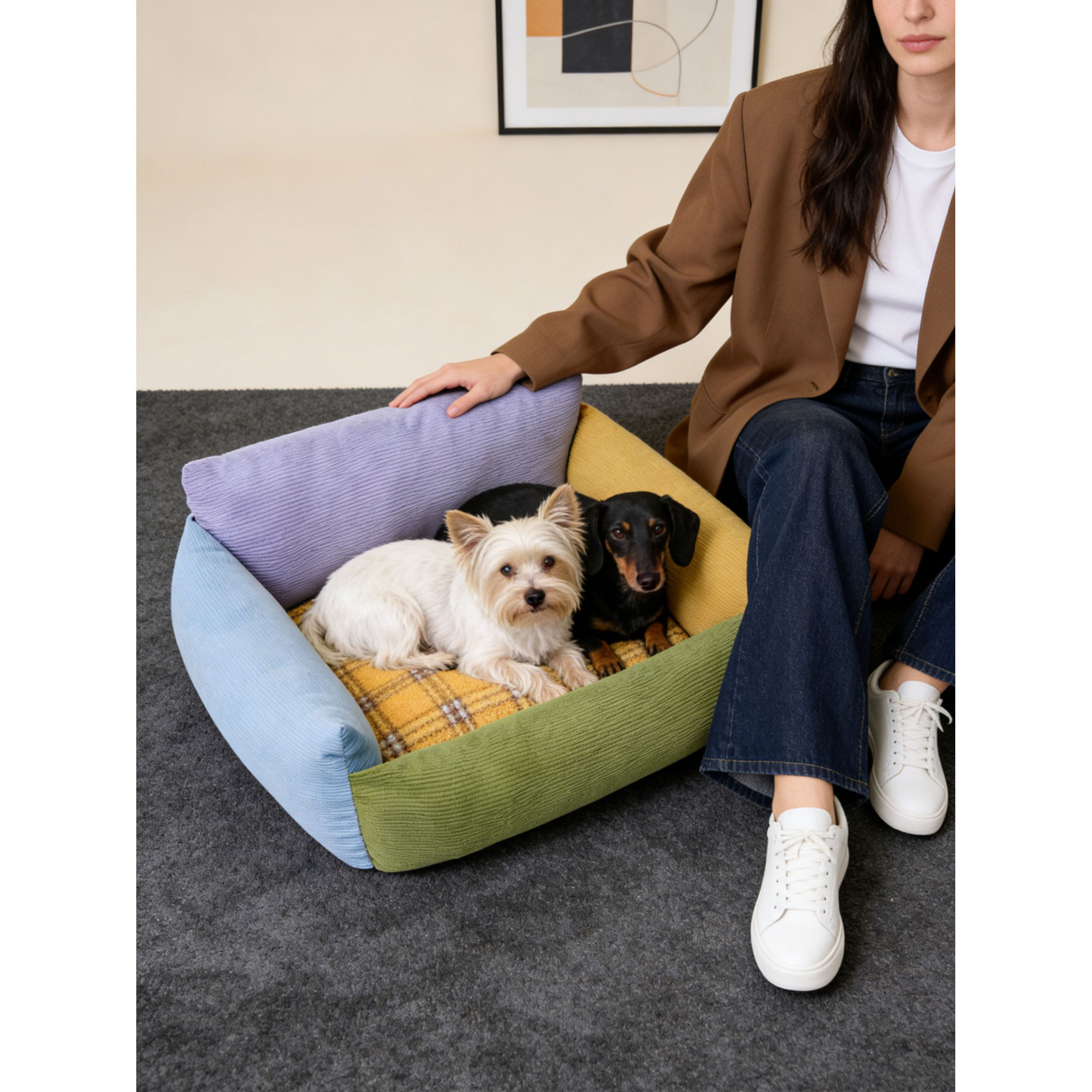 多色拼接方形狗窝小型犬宠物沙发四季通用保暖舒适狗屋