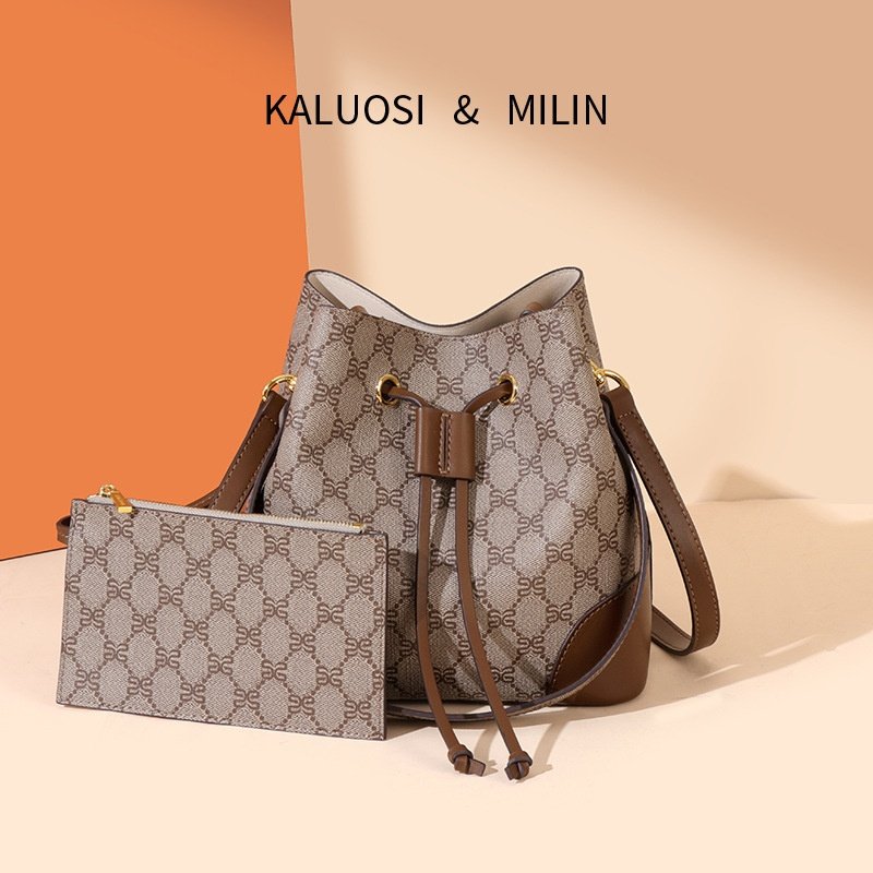 2026工厂热销欧美复古新款老花包时尚经典百搭单肩包抽绳水桶,箱包皮具/热销女包/男包,通用款女包,淘宝优惠券,粉丝福利购,淘宝优惠卷