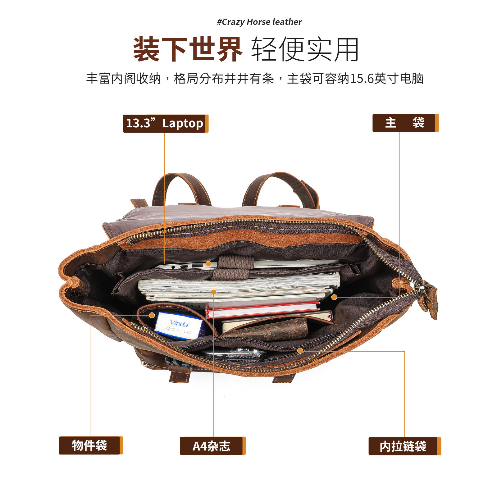 2026新款欧美直销疯马皮男士商务双肩包大容量户外出行双肩背包