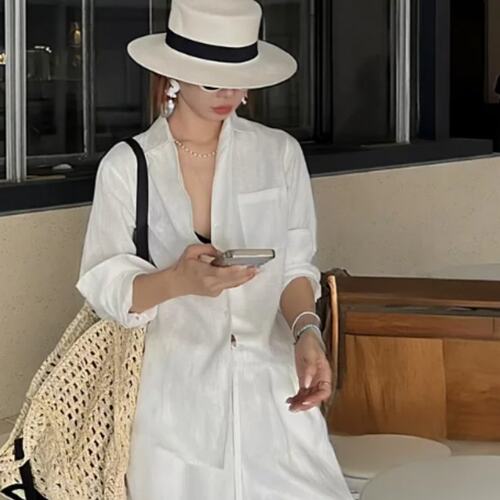 老钱风亚麻衬衫白色套装女夏慵懒宽松高端棉麻防晒衣休闲裤两件套