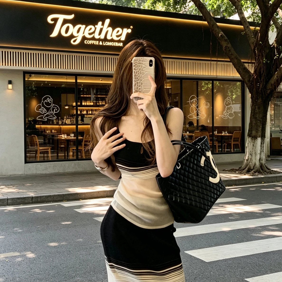 夏季多巴胺撞色条纹无袖套装裙时尚精致吊带背心修身曲线包臀长裙