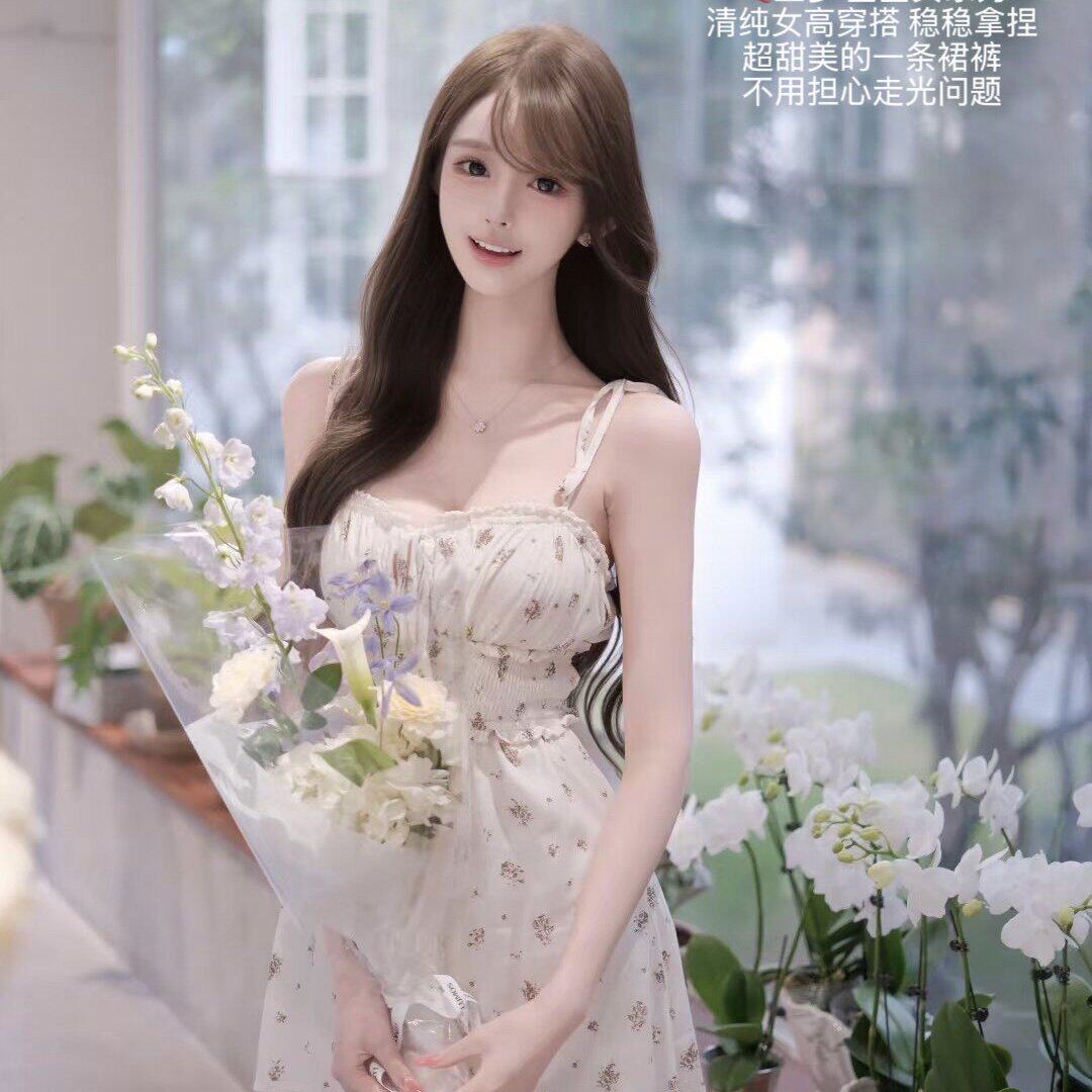 miu系小清新碎花清纯人丝富丽绉面料绑带收腰连体裙裤