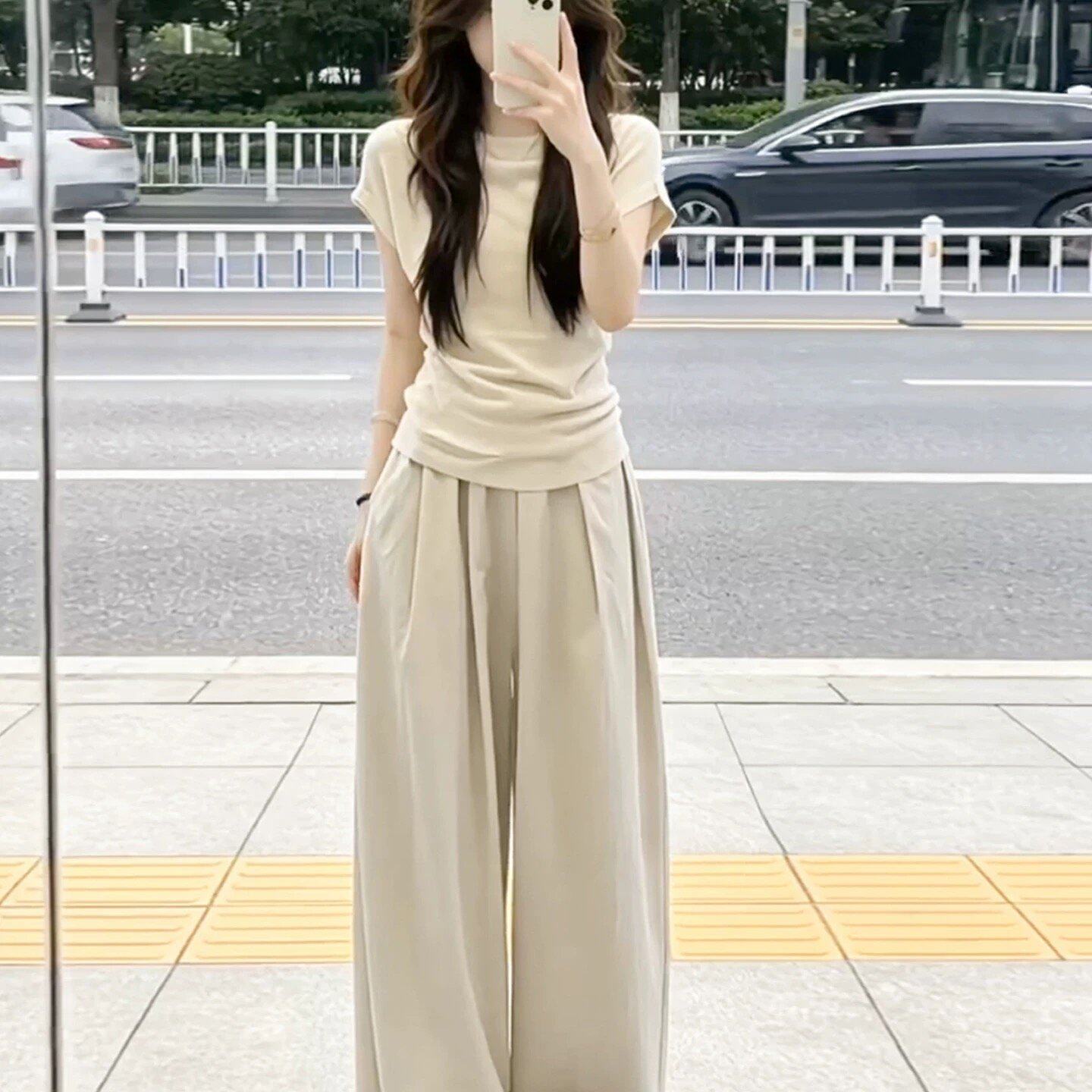 夏装2026超火穿搭一套韩系修身减龄显瘦短袖阔腿裤运动休闲两件套