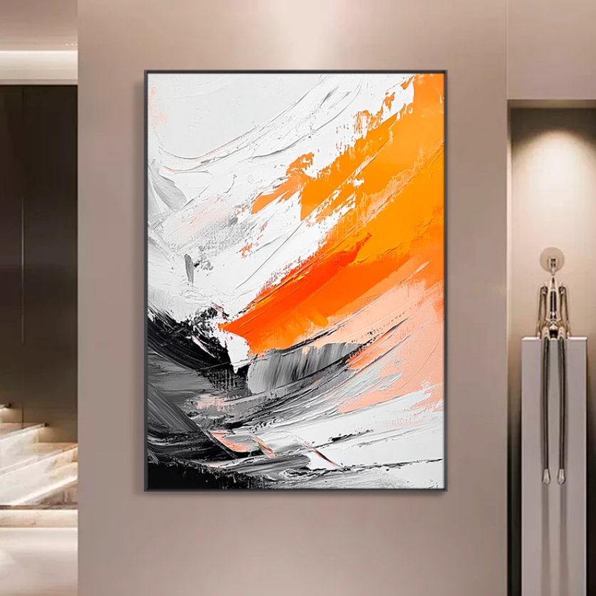 MHD手绘油画《绯紫橙红》橙色抽象肌理画客厅画楼梯走廊装饰挂画图片