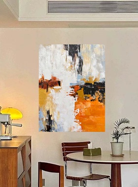 MHD手绘油画《金玉满堂》抽象画沙发大厅橙色客厅玄关走廊装饰画