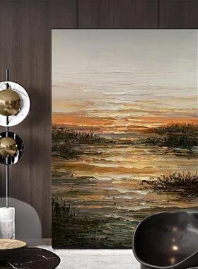 MHD高端手绘油画日出海景玄关画现代轻奢高档风景创意立体抽象画