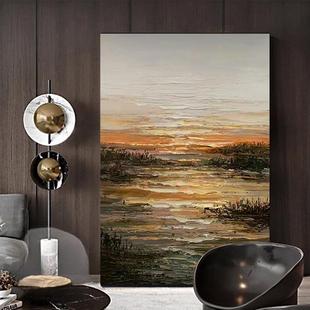 MHD高端手绘油画日出海景玄关画现代轻奢高档风景创意立体抽象画