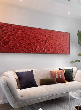 MHD手绘油画《财运兴旺》抽象画横板红色砂岩肌理画客厅玄关油画