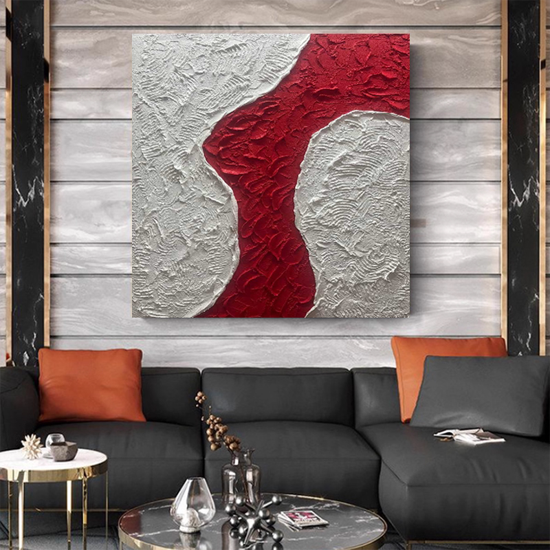 MHD手绘油画《凯旋而归》餐厅正方形红色抽象客厅沙发背景装饰画