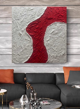 MHD手绘油画《凯旋而归》餐厅正方形红色抽象客厅沙发背景装饰画