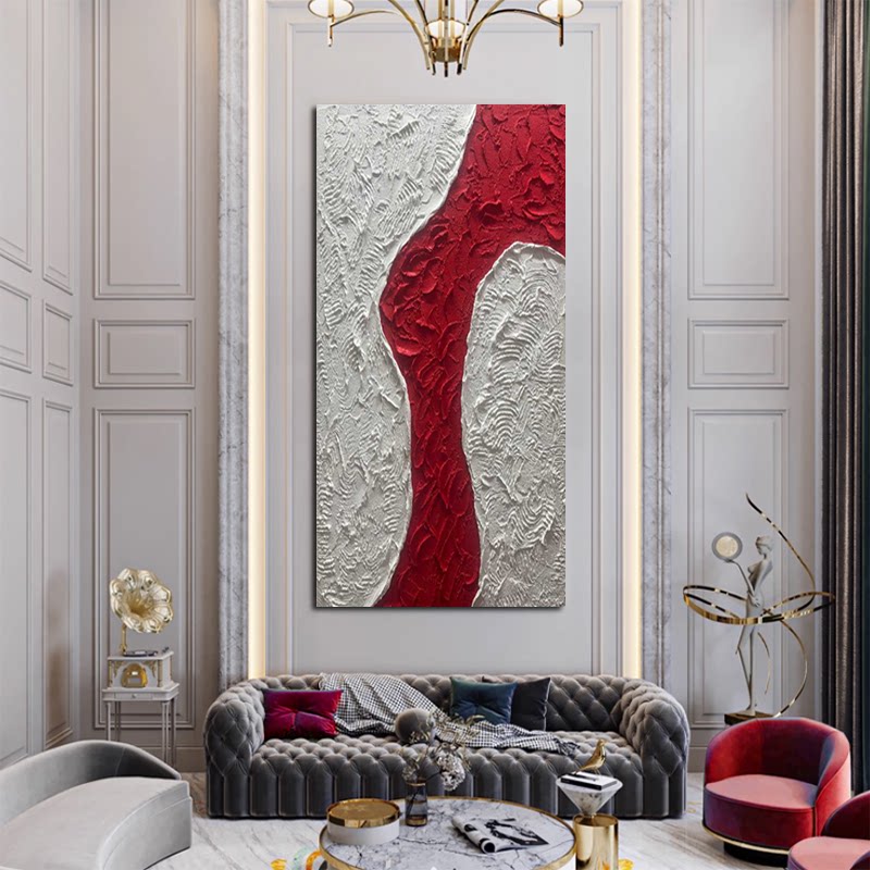 MHD手绘油画抽象画横板走廊长条油画红色砂岩肌理画客厅玄关油画