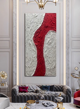 MHD手绘油画抽象画横板走廊长条油画红色砂岩肌理画客厅玄关油画