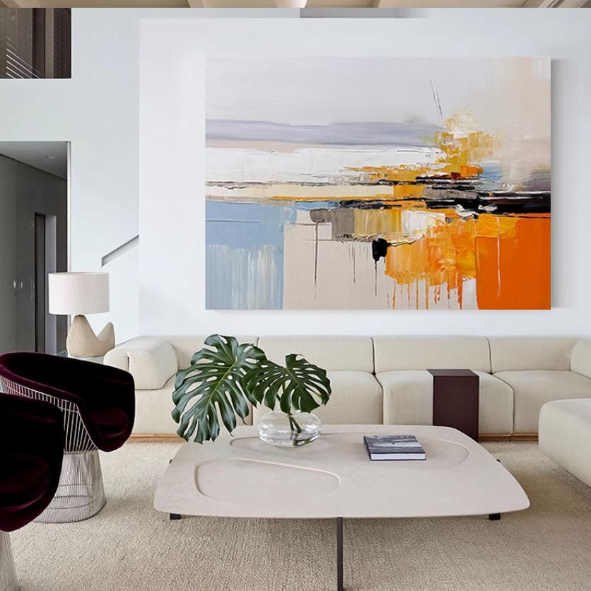 MHD手绘油画【悦动】餐厅卧室横幅挂画抽象现代客厅小众立体油画