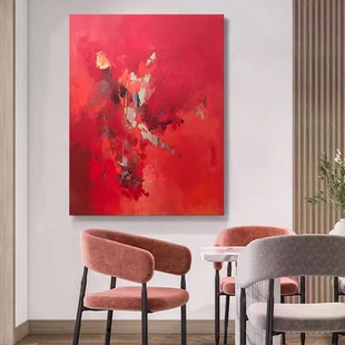 MHD手绘油画红色抽象画简约现代玄关挂画卧室沙发酒店客厅装饰画