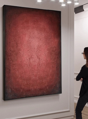 MHD极简画客厅装饰画红肌理画手绘油画沙发背景墙挂画玄关落地画