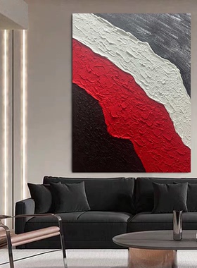 现代纯手绘油画《鸿运升腾》沙发肌理红色客厅玄关餐厅抽象装饰画