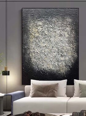MHD手绘油画《黑夜之光》肌理黑白画抽象玄关装饰沙发设计师配画