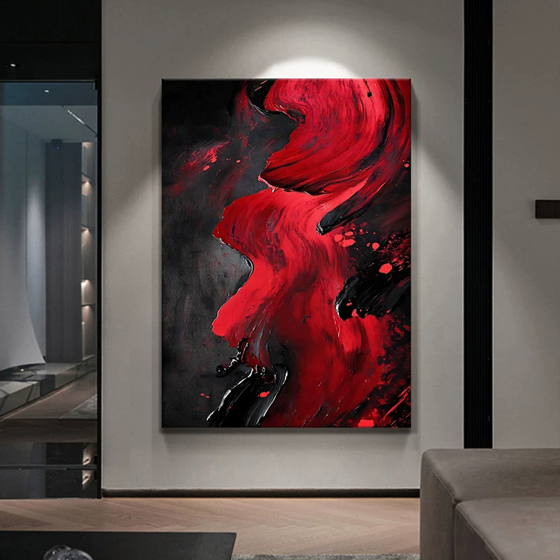 MHD手绘油画《赤红》客厅装饰画红色现代简约餐厅挂画抽象肌理画