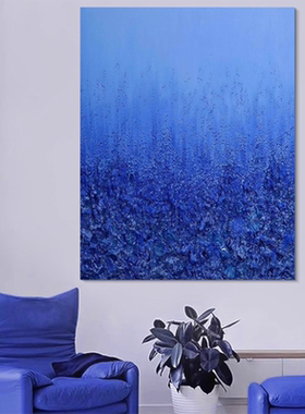 MHD手绘油画《晴天》高级感客厅装饰画蓝色卧室玄关抽象艺术挂画