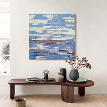 手绘油画客厅玄关装饰画卧室餐厅纯手工蓝色艺术彩色抽象北欧挂画