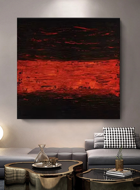 MHD纯手绘油画正方形红色书房油画肌理沙发餐厅挂画轻奢客厅油画