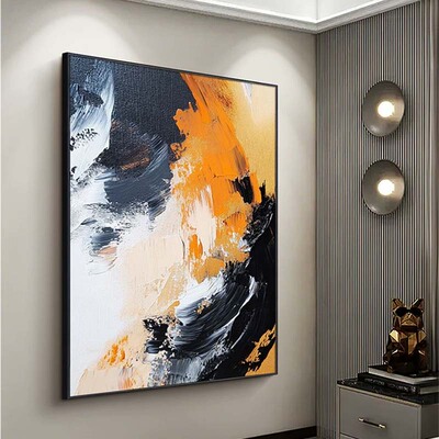 MHD手绘油画抽象肌理现代简约玄关装饰画简约客厅沙发背景落地画
