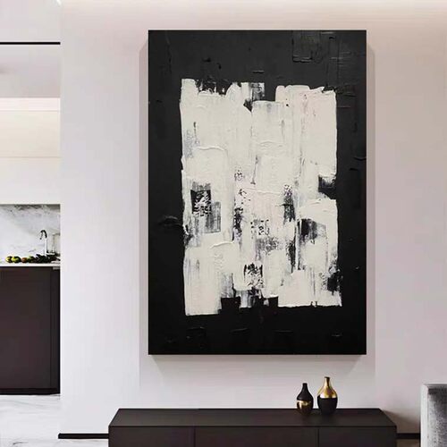 MHD手绘油画大厅油画走廊过道沙发客厅黑白客厅画抽象玄关装饰画