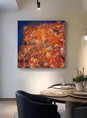 MHD纯手绘沙发油画正方形客厅橙色书柜设计师配抽象画玄关走廊画