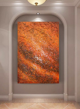 MHD手绘油画橙色沙发设计师配画抽象过道走廊玄关肌理客厅装饰画