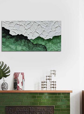 MHD纯手绘油画绿色砂岩肌理油画意式极简办公室背景画沙发装饰画