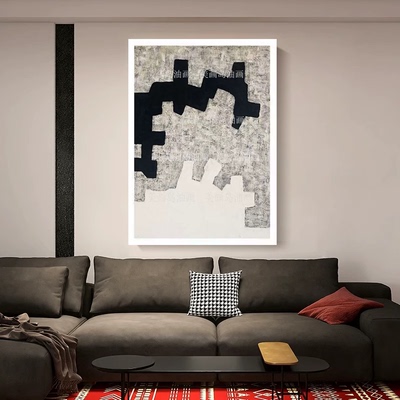 MHD手绘油画《财运》法式油画客厅黑白高级感肌理画沙发背景油画