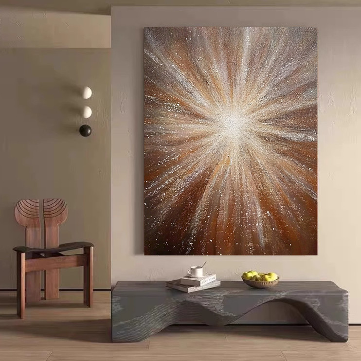 MHD手绘油画《光辉》客厅背景画灰色玄关入户装饰画沙发厚肌理画
