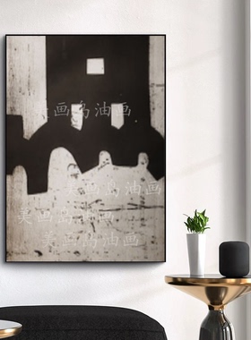 MHD原创手绘《暖光逸韵》黑色酒店大堂装饰画油画现代抽象艺术画