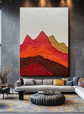 MHD手绘油画《背有靠山》高级感客厅背景墙挂画红色画玄关装饰画