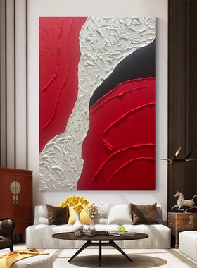 MHD原创手绘油画大厅肌理沙发抽象画肌理画红色客厅玄关轻奢油画