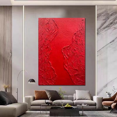 MHD手绘油画《大好河山》客厅玄关装饰画走廊沙发抽象画红色油画