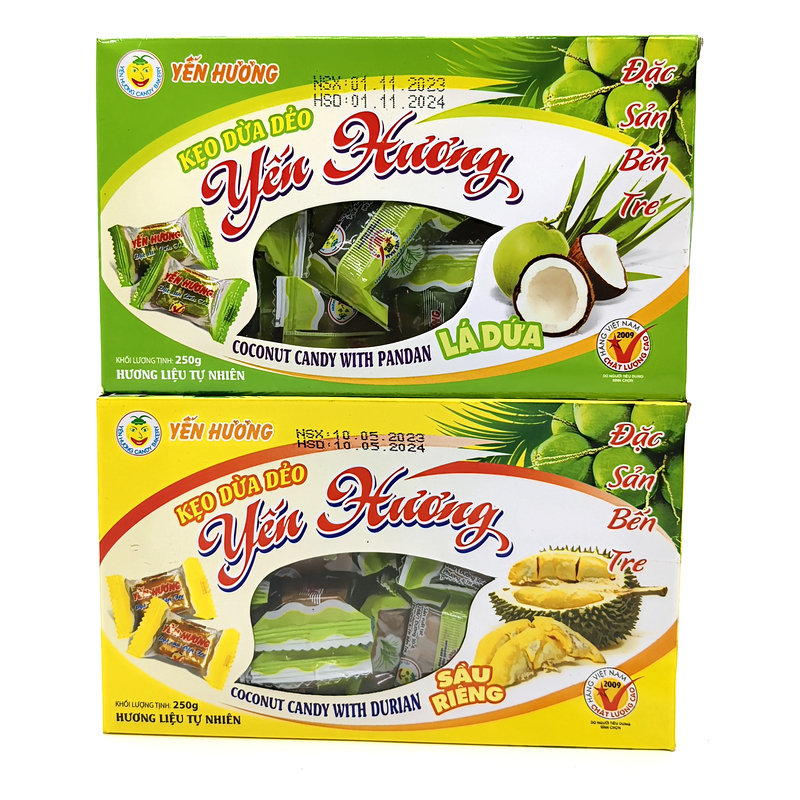 越南原裝YENHUONG燕皇椰子糖果250g榴蓮味香草味牛奶味休閑零食