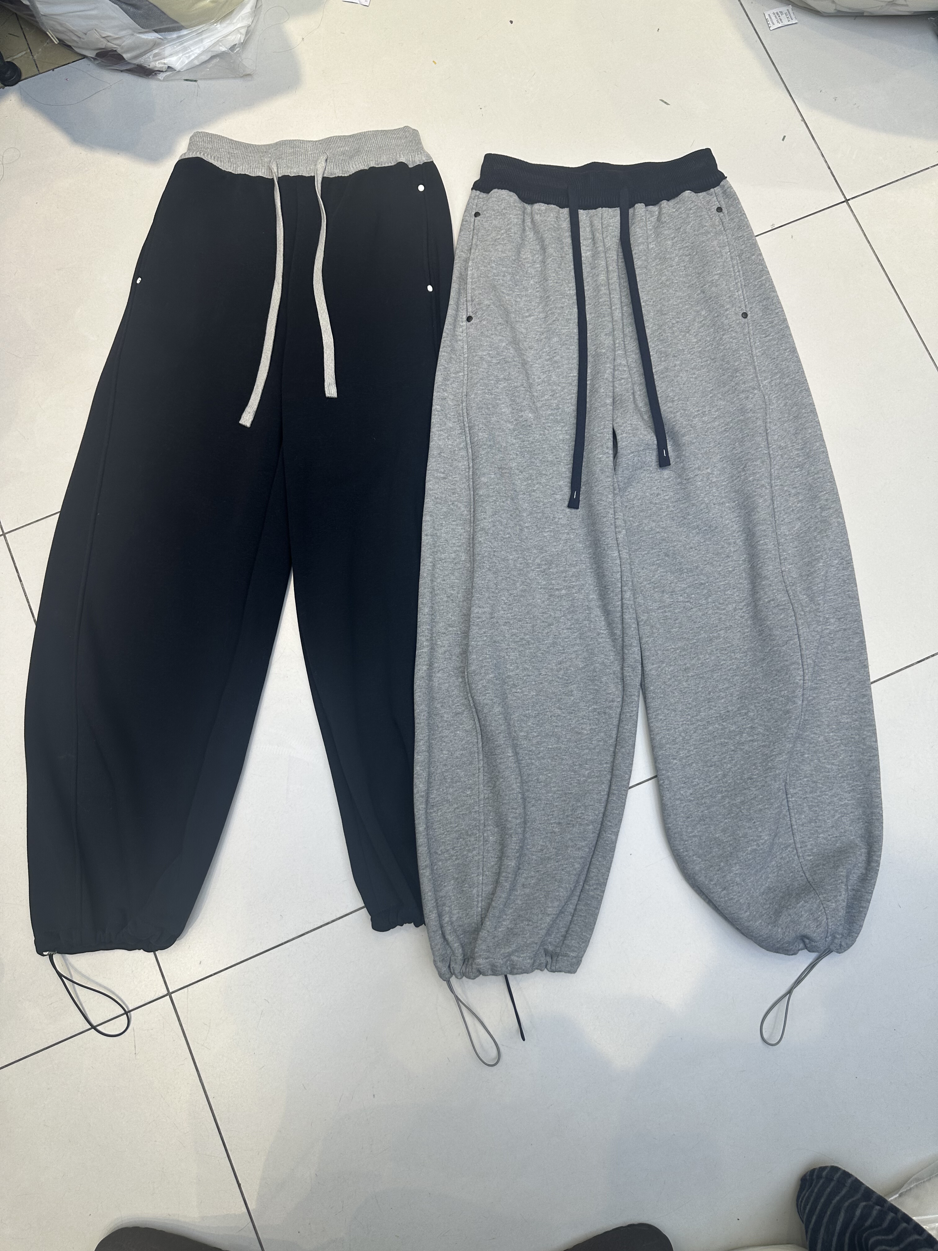 蒂娜78516正品拼接抽绳阔腿卫裤女加绒加厚2025冬新宽松脚口抽绳