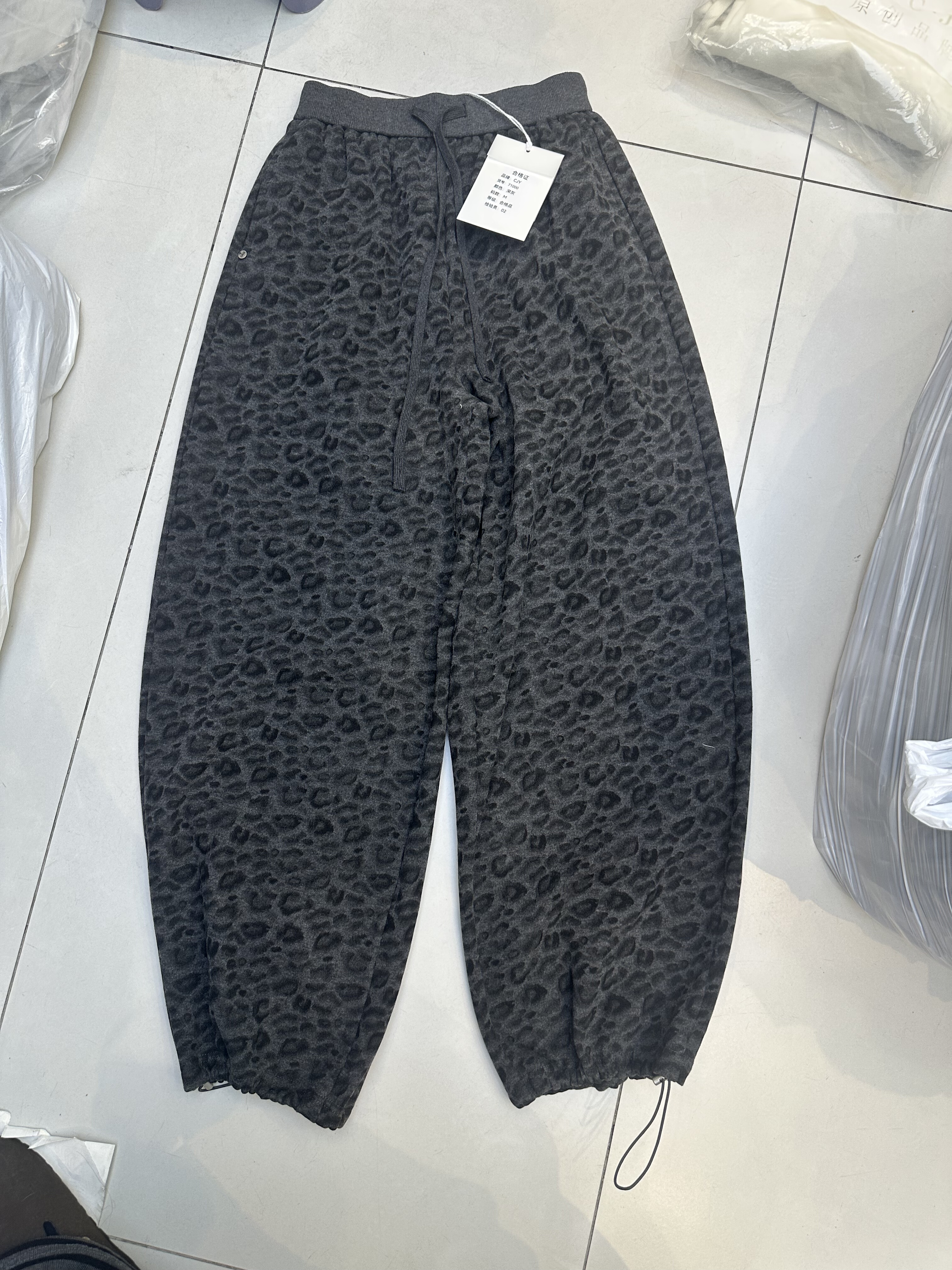 CJY程锦洋71000正品加绒灰色豹纹长裤女2025冬季新款百搭舒适洋气