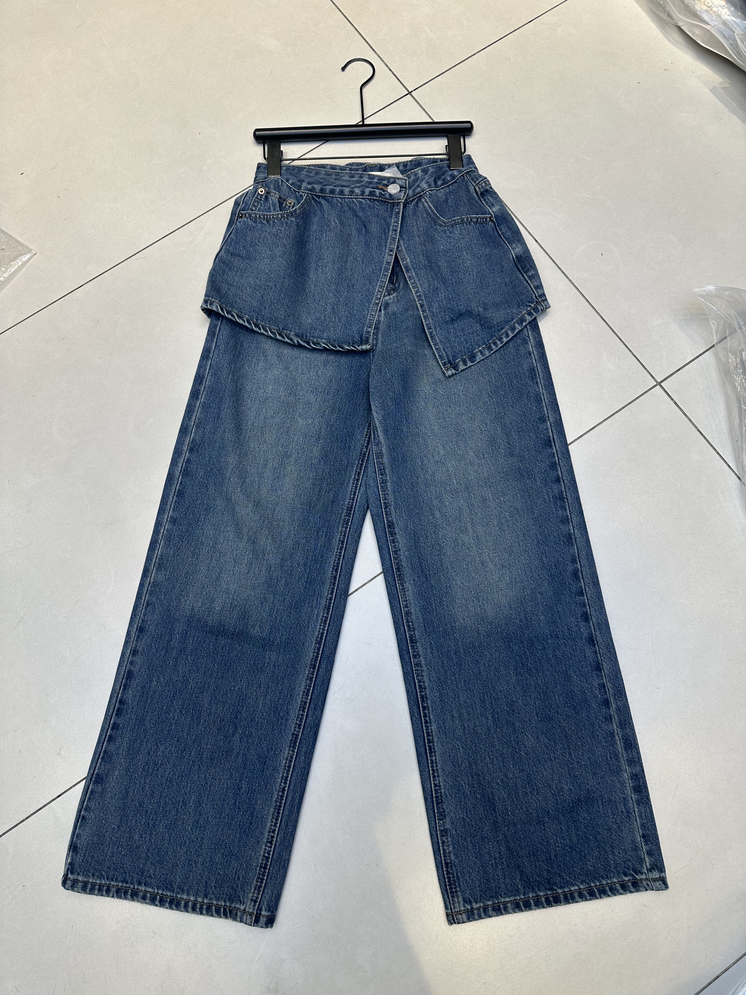 RORO88071-3正品真两件浅蓝色直筒牛仔裤女宽松阔腿显瘦休闲裤潮