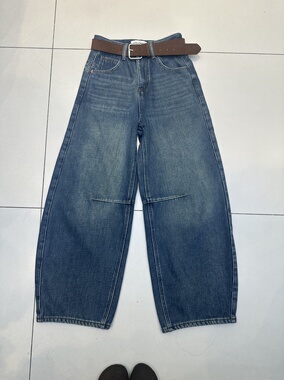 卡蓝秀KLX91219蓝色复合绒牛仔弯刀裤女2025冬新洋气休闲百搭潮