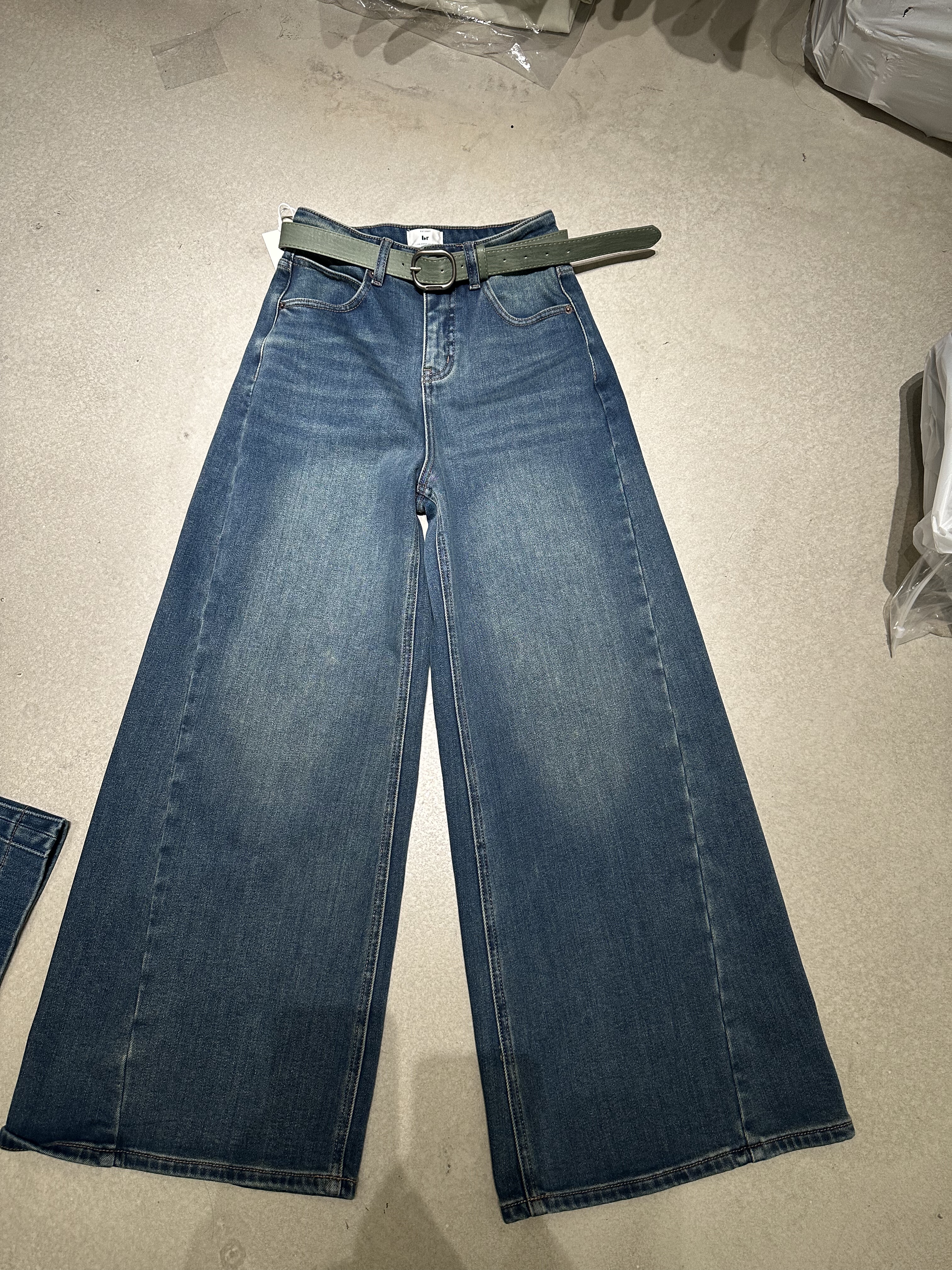 br98189-1植绒正品阔腿牛仔裤女2025秋冬新款洋气百搭送腰带休闲