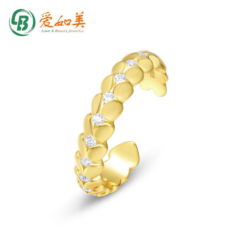 新款日韩简约风情侣戒指女银镶嵌皓石情人节送礼开口对戒