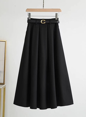 复古画报大洪同款秋冬新款高腰垂感中长款半身裙女A字伞裙