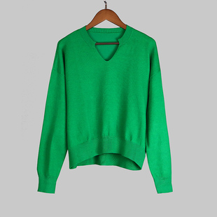 朦胧月光大洪V领宽松软糯羊绒衫内搭羊毛针织衫打底衫