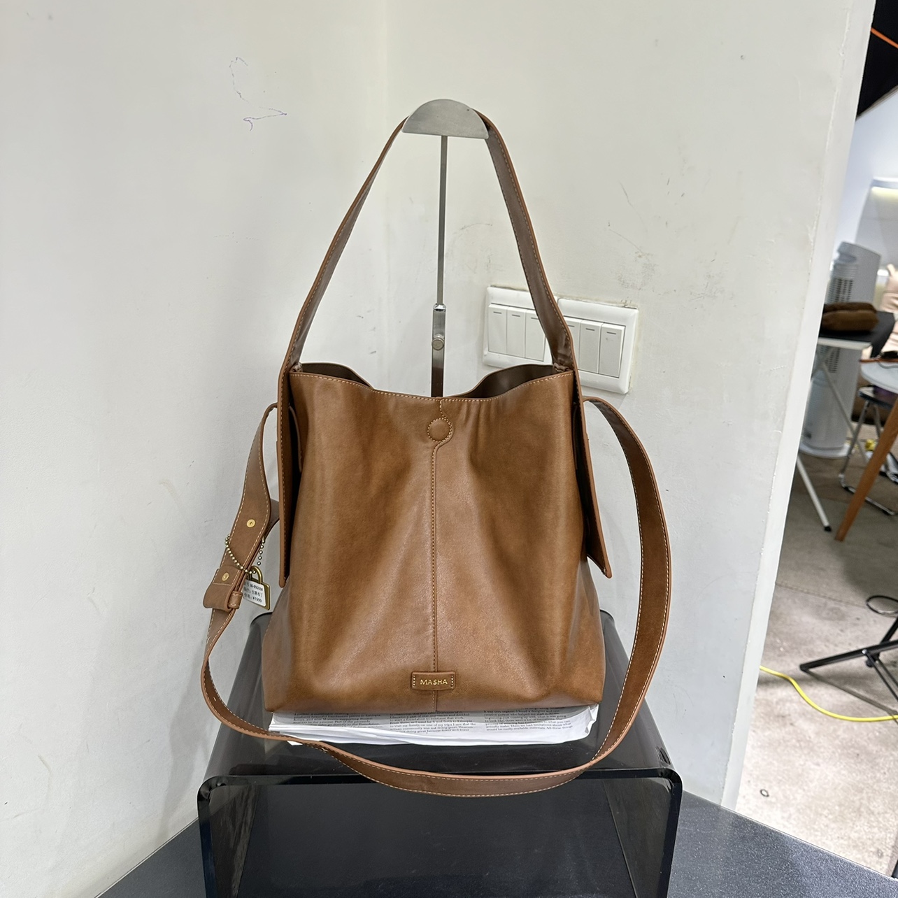 玛莎秋冬新款纯色软皮休闲慵懒风大容量气质单肩腋下女包韩版子母